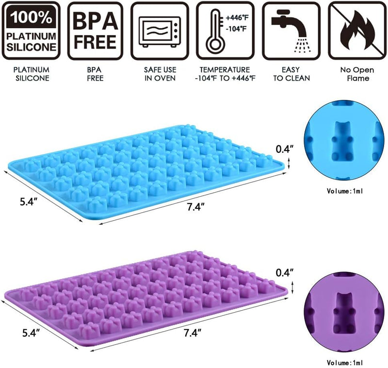 Silicone Gummy Bear Molds with Droppers - Nonstick Food Grade - Pack of 4 Mini Size