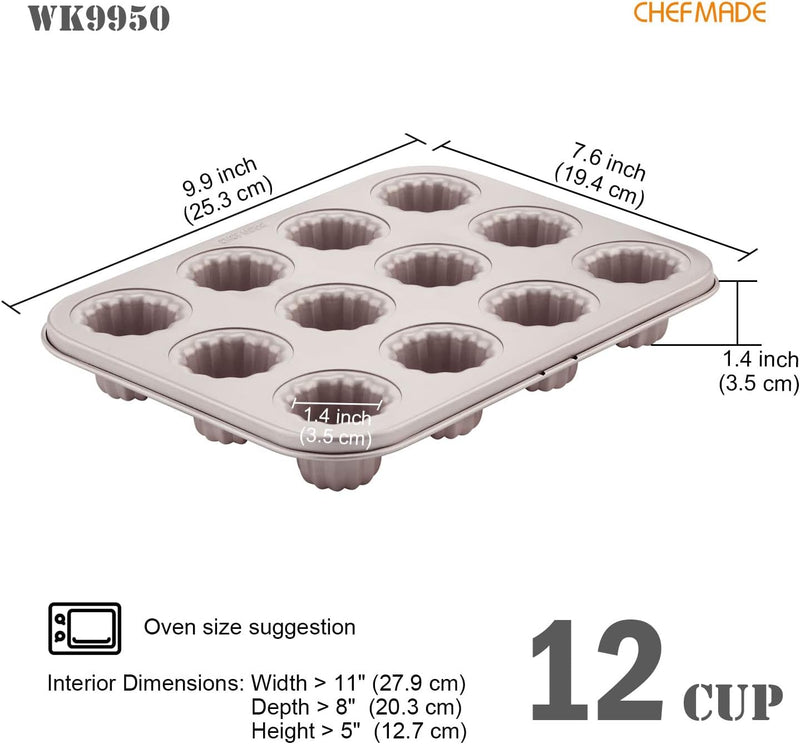 CHEFMADE 12-Cavity Non-Stick Canele Cake Pan - Champagne Gold