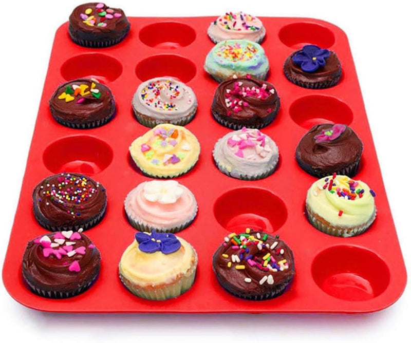 24 Cup Silicone Muffin Pan Set - Reusable Non-Stick Cake Molds - Dishwasher  Microwave Safe Red1 Pack