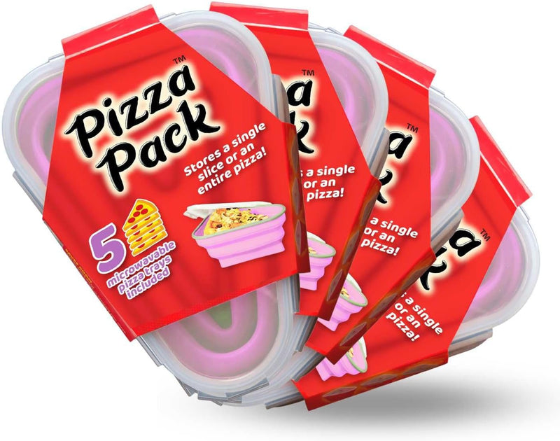 The Perfect Pizza Pack - Reusable Pizza Storage Container with 5 Microwavable Trays - BPA-Free Organizer for Space-Saving Red