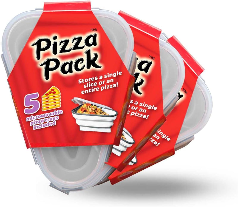 The Perfect Pizza Pack - Reusable Pizza Storage Container with 5 Microwavable Trays - BPA-Free Organizer for Space-Saving Red