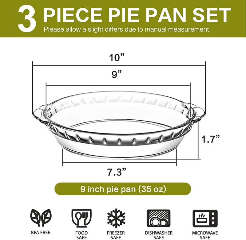 MCIRCO 9 Glass Pie Plates with Handles - Set of 3