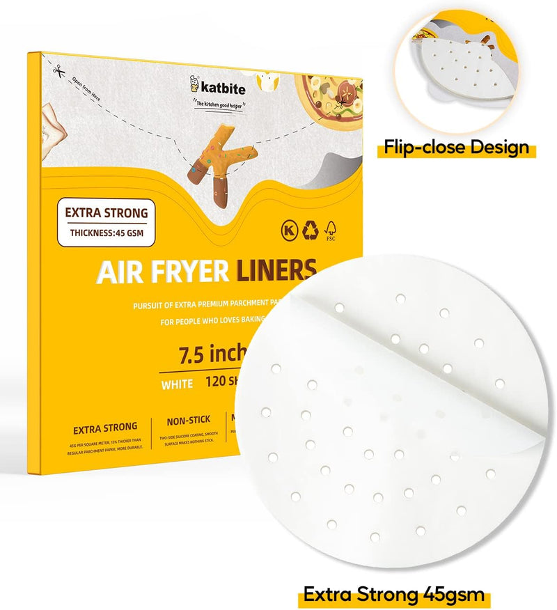 Katbite 85 Inch Air Fryer Parchment Paper Liners - 120 Pack Non-Stick Squares for Air Fryer Steamer Cake Pans