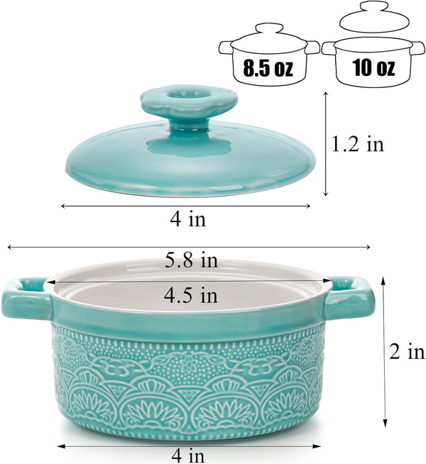 Mini Ceramic Cocotte Set - 6 Handles 8 Oz Capacity 6 Colors