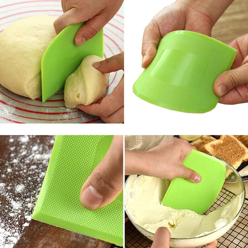 2-Piece Flexible Dough Scraper Set - Food-Safe Plastic Cutters for Bread Cake Fondant Icing - WhiteGreen