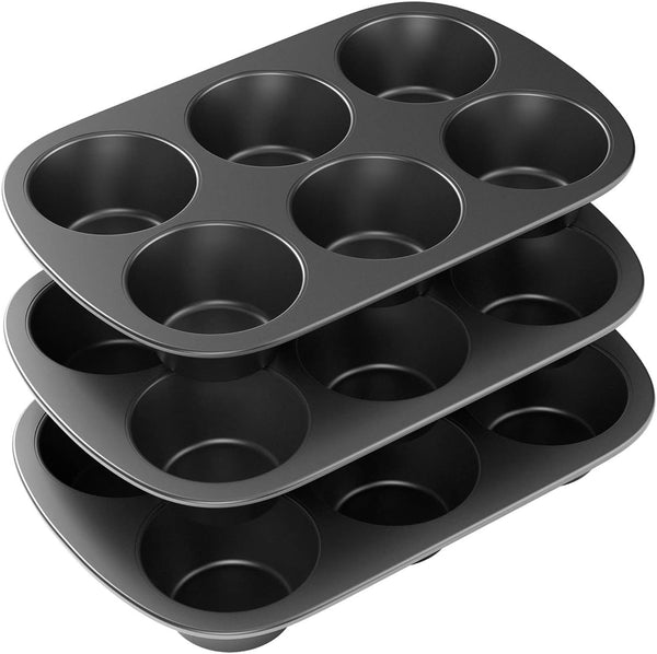 TIAWUDI 3 Pack Carbon Steel Nonstick Muffin Pan - 6 Cup Jumbo