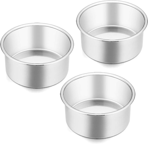 E-far Mini Round Cake Pan Set - Stainless Steel Non-Toxic Baking Pans Mirror Finish Dishwasher Safe Set of 3
