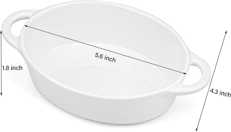 6-Piece Porcelain Ramekin Set - Oval Creme Brulee and Souffle Bowls - 10 oz Oven Safe