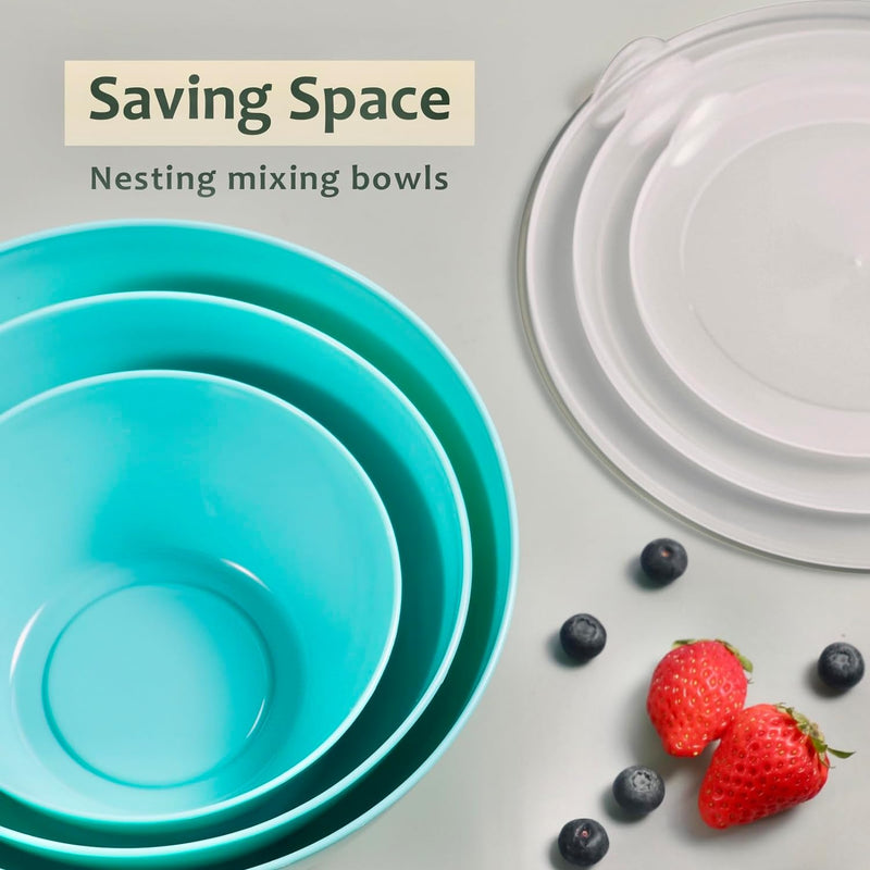 Wehome BPA-Free Mixing Bowls with Lids - Set of 3 Aqua Nesting Bowls for Kitchen Prep Serving and Storage