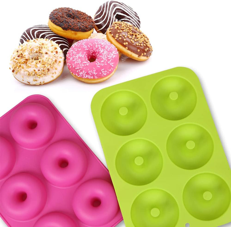 homEdge Silicone Donut Molds - 2-Pack Non-Stick Pans for Baking - GreenPink