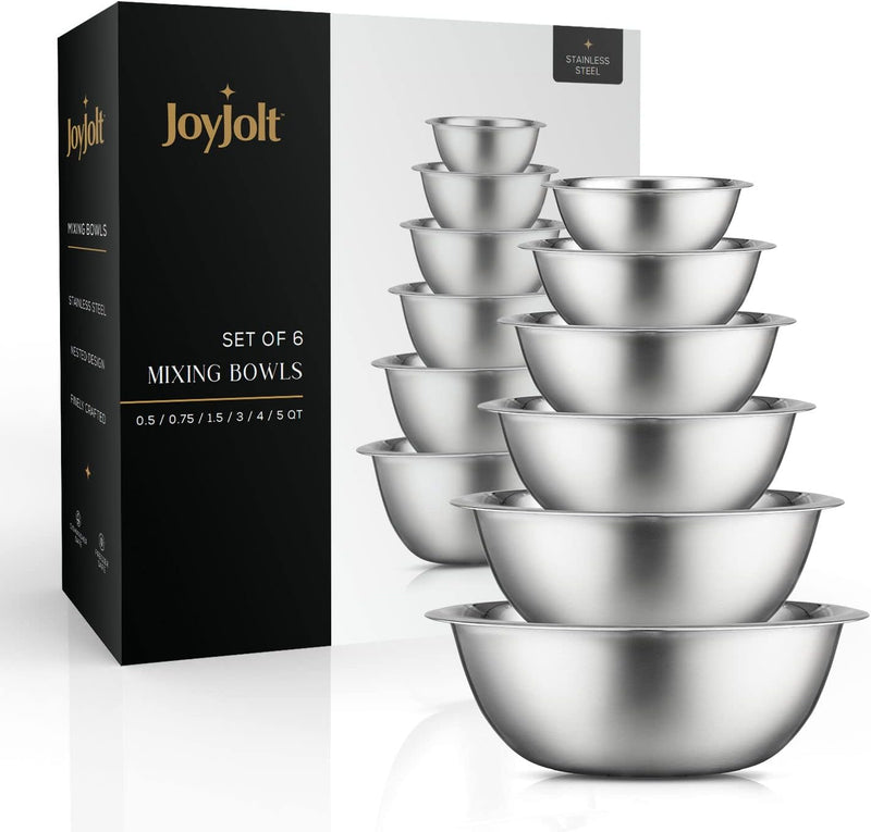 JoyJolt Stainless Steel Mixing Bowl Set of 6 - Large to Small Sizes for Kitchen and Baking Needs