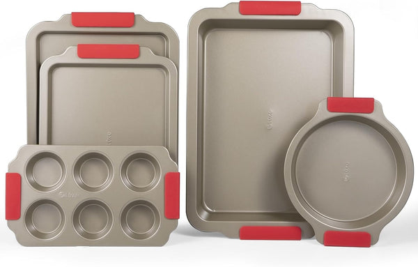 Deluxe Nonstick Bakeware Set with Removable Silicone Grips - 9-Piece