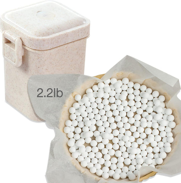 22 lbs Ceramic Cake Weights with Wheat Straw Container - Reusable 0394 Crust Natural Green 35 oz