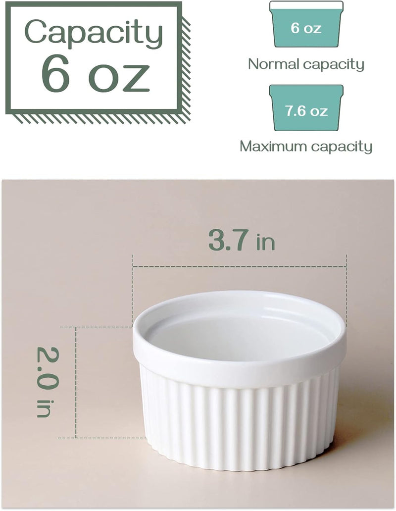 DOWAN Porcelain Ramekin Set - 4oz Baking 6 White