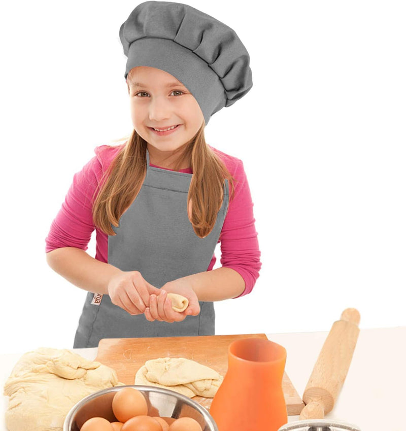 Adjustable Kids Apron and Chef Hat Set for Cooking and Baking - Boys and Girls