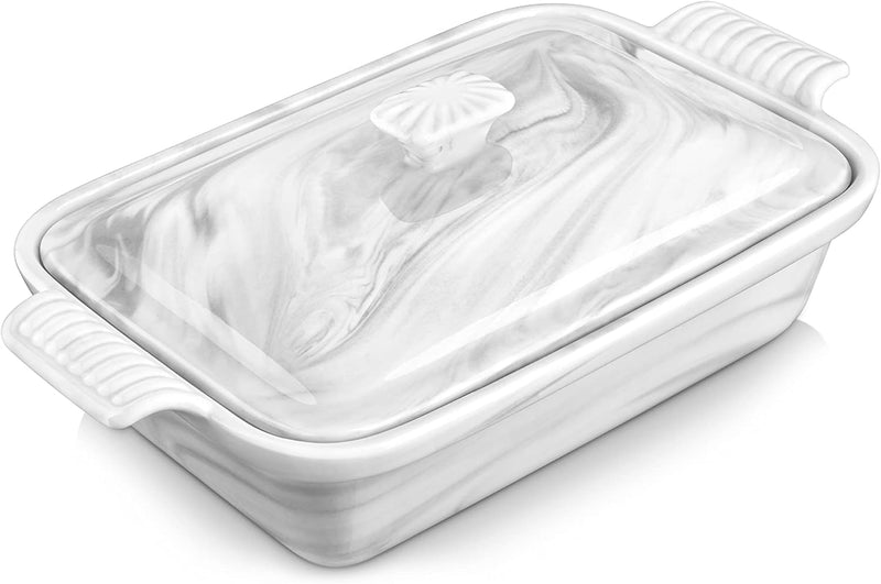 MALACASA Ceramic Covered Casserole Dish Set - 34 Quart Baking Dish  Lid - Microwave Oven Dishwasher Safe - 12 x 89 x 3 inch - Mothers Day Gift