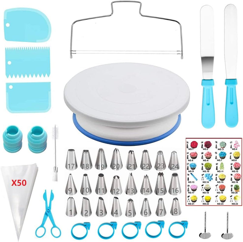 Cake Decorating Kit - 93 Pcs Turntable Leveler Tips Spatulas Coupler Scrapers Flower Nail  Lifter Disposable Bags