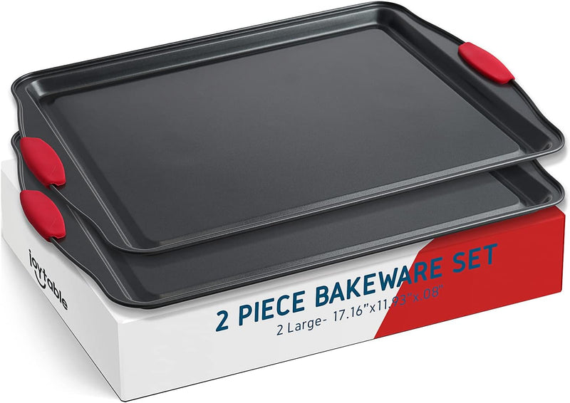 3-Piece Baking Sheet Set with Silicone Handles and Nonstick Coating