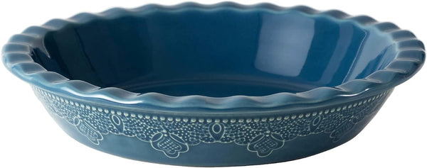 Ceramic Deep Dish Pie Pan with Lace Emboss - Grayish Blue