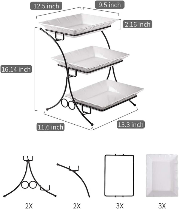 Porcelain Baking Set with 3-Tier Serving Stand and Casserole Tray - Large Size