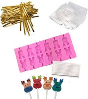 AKINGSHOP 20 Cavity Silicone Cake Pop Mold Set - Lollipop Mold with 60Pcs Cake Pop Sticks, Candy Treat Bags, Gold Twist Ties, Great For Lollipop, Hard Candy, Cake Pop and Chocolate