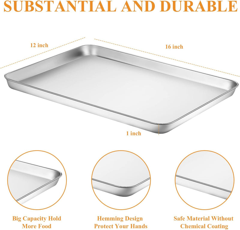 Stainless Steel Baking Sheet Set - 2 Pack Non-Toxic  Heavy Duty Mirror Finish 12x10x1 Dishwasher Safe