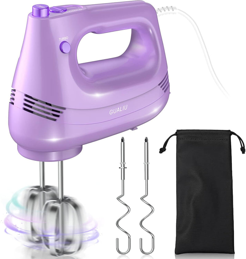 GUALIU Handheld Electric Mixer with Stainless Steel Attachments Turbo Boost  5 Speeds