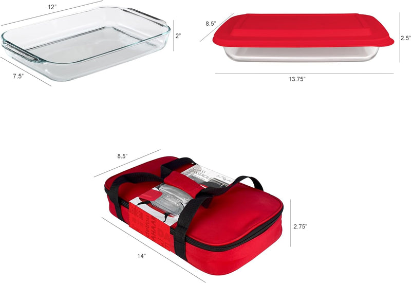 Glass Casserole with Insulated Bag - Ideal for Picnics  Potlucks Retains Temp 1375x85x275 Red