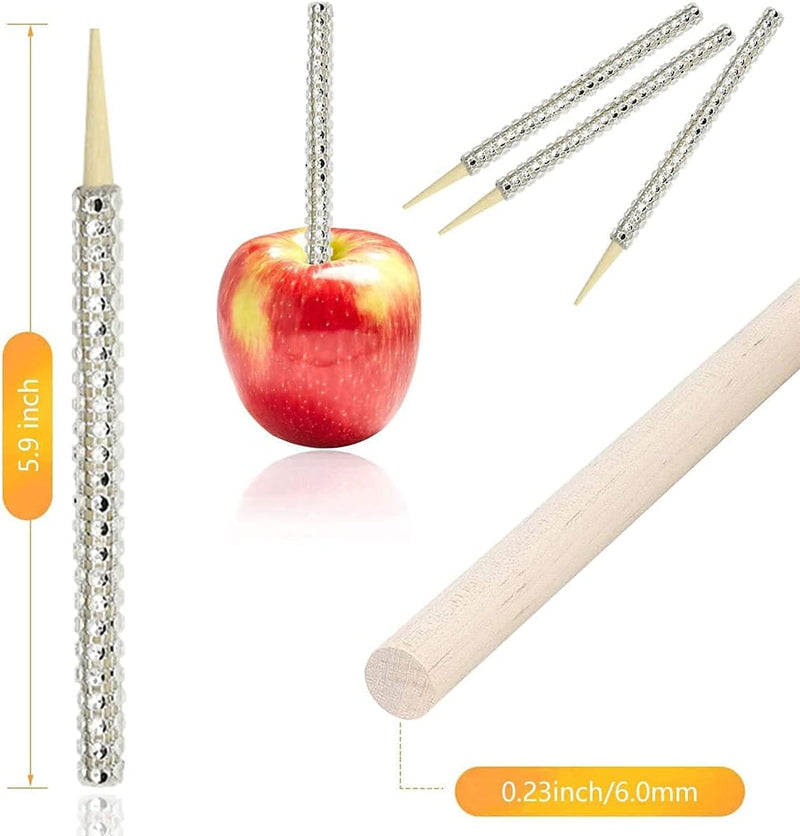 Bling Candy Apple Bamboo Sticks - 32 PCS Wooden Skewers with Rhinestone Diamond Mesh Wrap for Fruit Treats and Dessert Table Silver