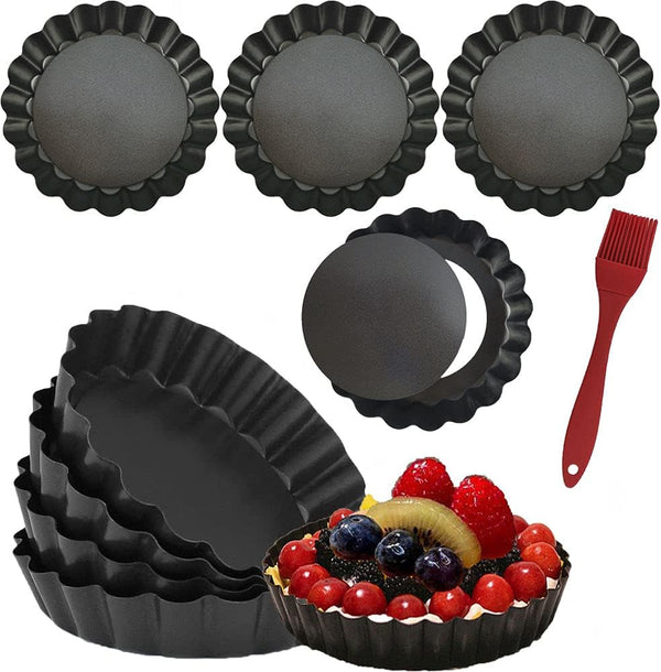 The product title is 8 Pack DATANYA 4 Inch Mini Tart Pans with Removable Bottom - Nonstick Quiche Pan for Dessert Baking