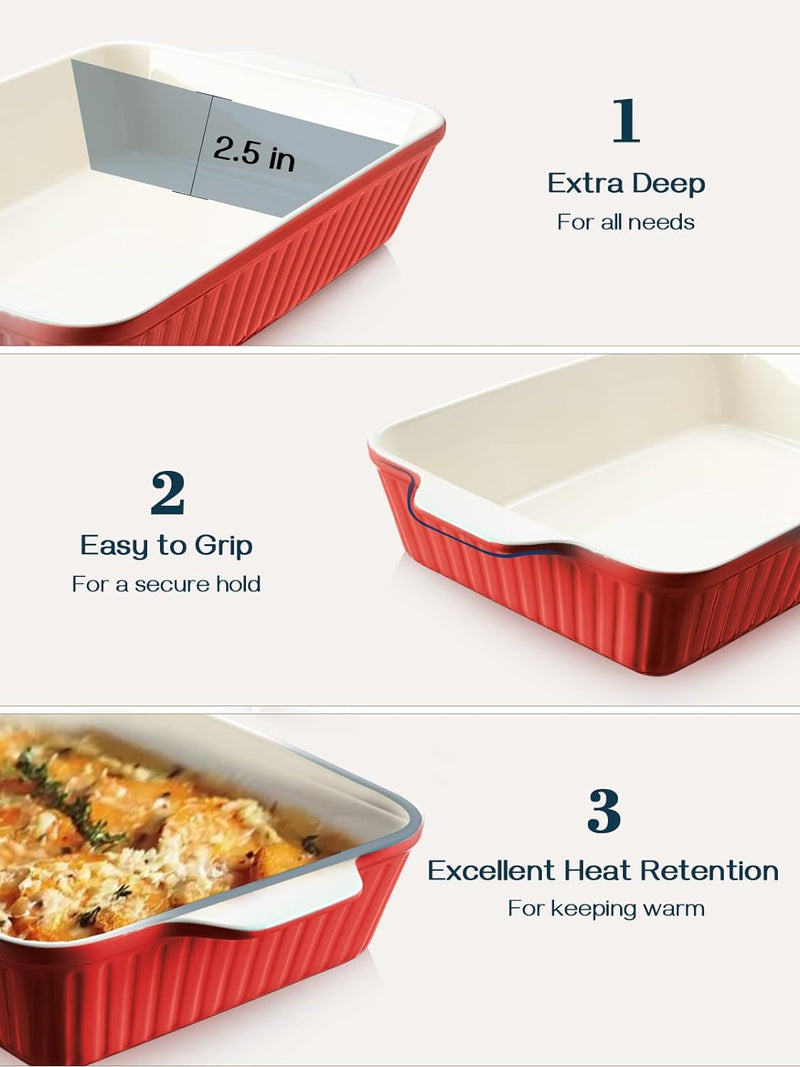 DOWAN 9x13 Ceramic Casserole Dish - 135 oz Deep Baking Pan with Handles Oven Safe White