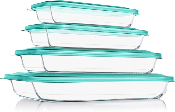 8-Piece Glass Baking Dish Set with Lids for Lasagna Leftovers and More - BPA Free and Fridge-to-Oven Safe