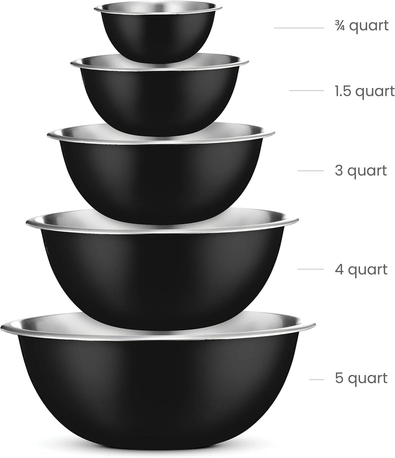 Stainless Steel Mixing Bowl Set - Space Saving Easy to Clean 5 Pieces