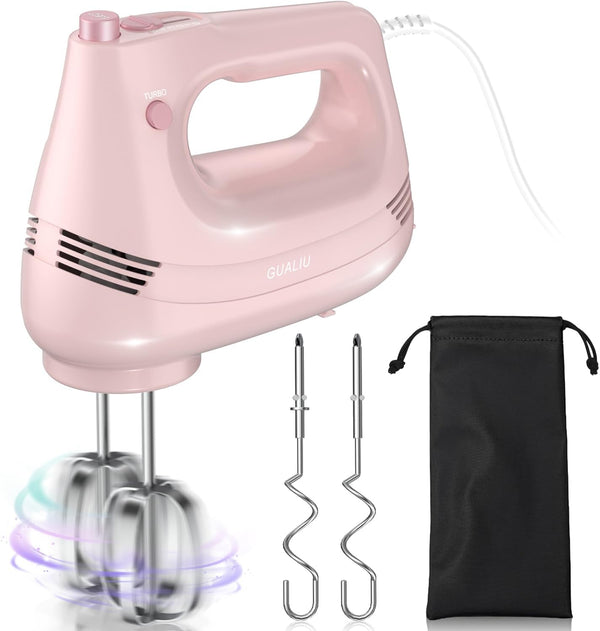 GUALIU Handheld Electric Mixer with Stainless Steel Attachments Turbo Boost  5 Speeds