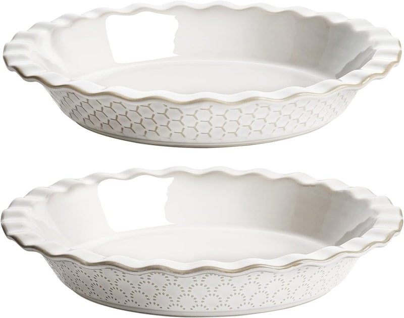 LE TAUCI Ceramic 9 Deep Dish Pie Pan - Set of 1 Honey Comb Design Arctic White