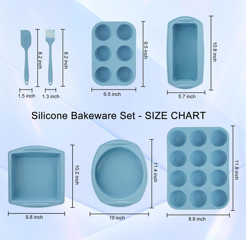 7-Piece Silicone Bakeware Set - RoundSquare Cake Pan Loaf Pan Muffin Pan - BPA Free