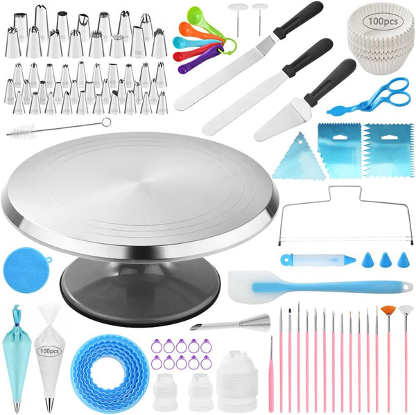 301-Pc Cake Decorating Kit - Revolving Turntable Piping Bag Set Spatula for Baking Accessories