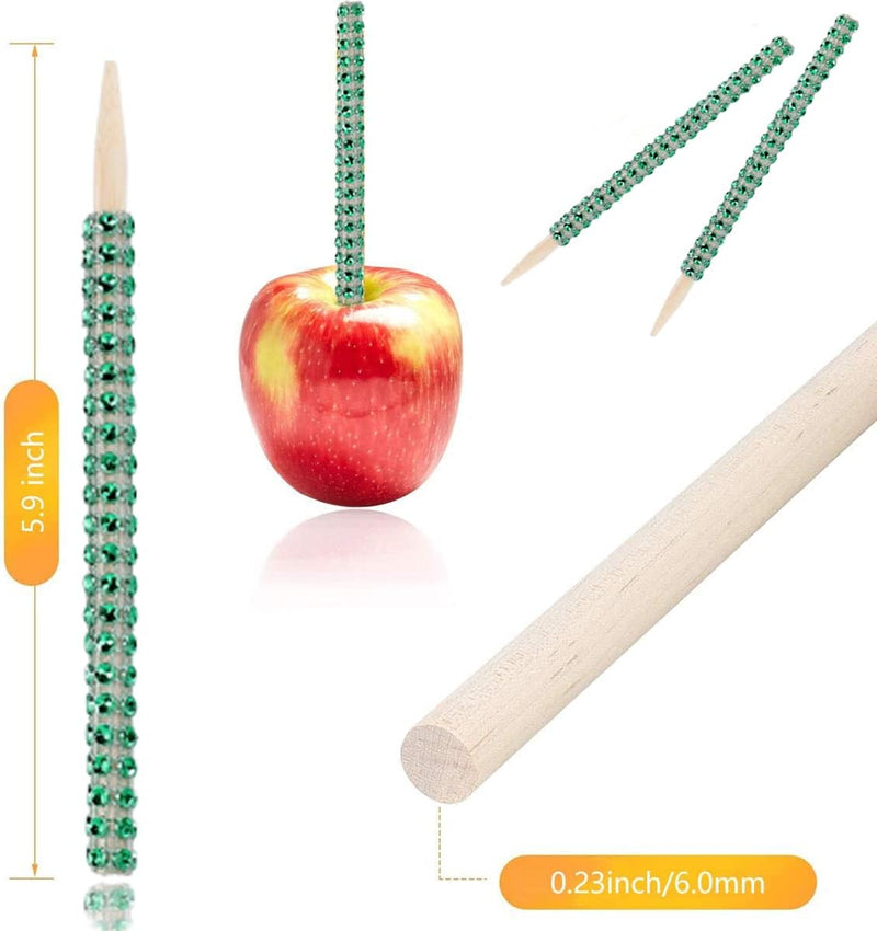 Bling Candy Apple Bamboo Sticks - 32 PCS Wooden Skewers with Rhinestone Diamond Mesh Wrap for Fruit Treats and Dessert Table Silver