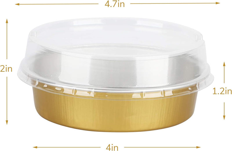 50-Pack Disposable 4 Mini Tart Pans with Lids in Golden Aluminum - Ideal for Baking Pies Tarts Quiches and Cakes