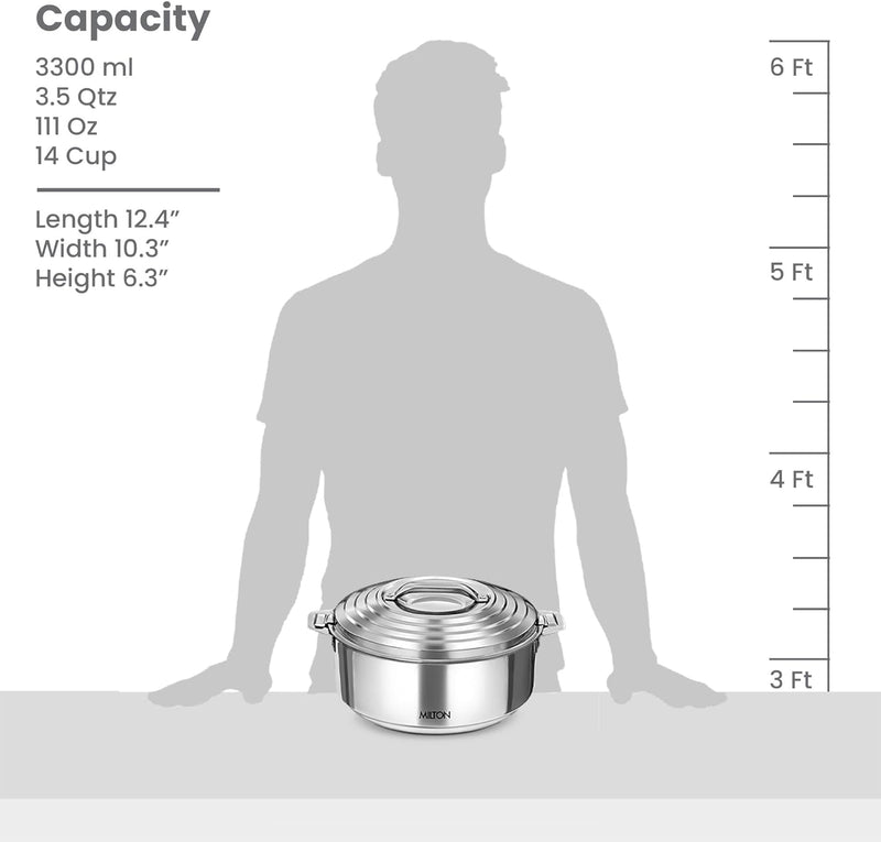 Insulated Stainless Steel Casserole - Thermal Serving Bowl for Hot and Cold Food - 2500 ml Capacity - Silver