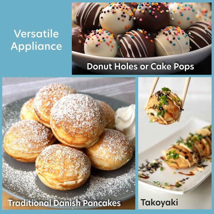 Electric Ebelskiver Maker with Non-stick Coating - Danish Pancake Takoyaki and Cake Pop Baker for Festive Desserts and Gifts