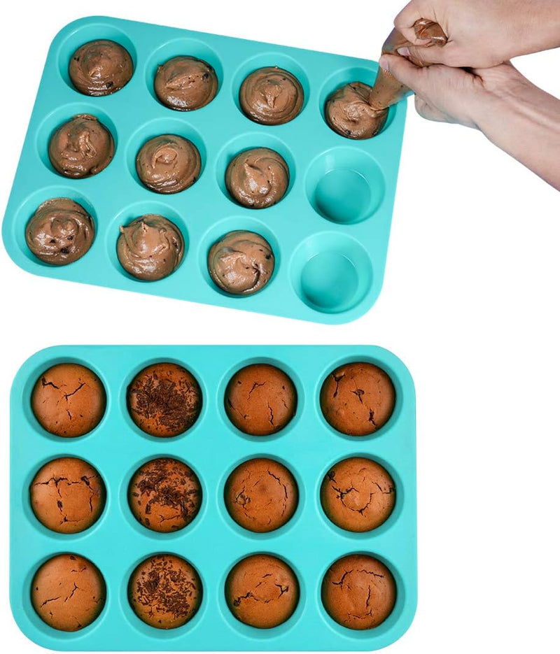 Silicone Muffin Pan Set - 12 Cup Cupcake Baking Molds Pack of 2