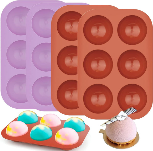 6-Cavity Silicone Mold for Hot Chocolate Bombs Cakes and Jellies - 2 Pack Purple
