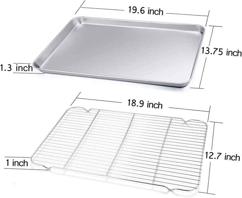 TeamFar Baking Sheet with Rack Set - Stainless Steel Cookie Pan and Cooling Rack Combo