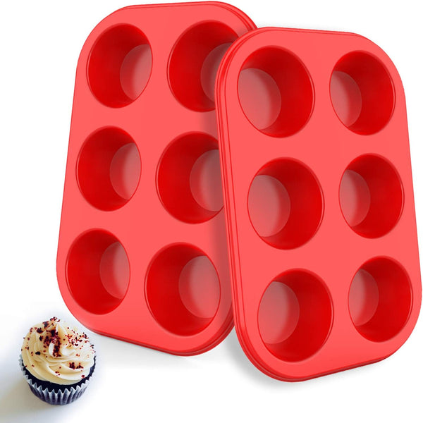 Silicone Muffin Pan - European LFGB Certified Non-Stick BPA-Free Red