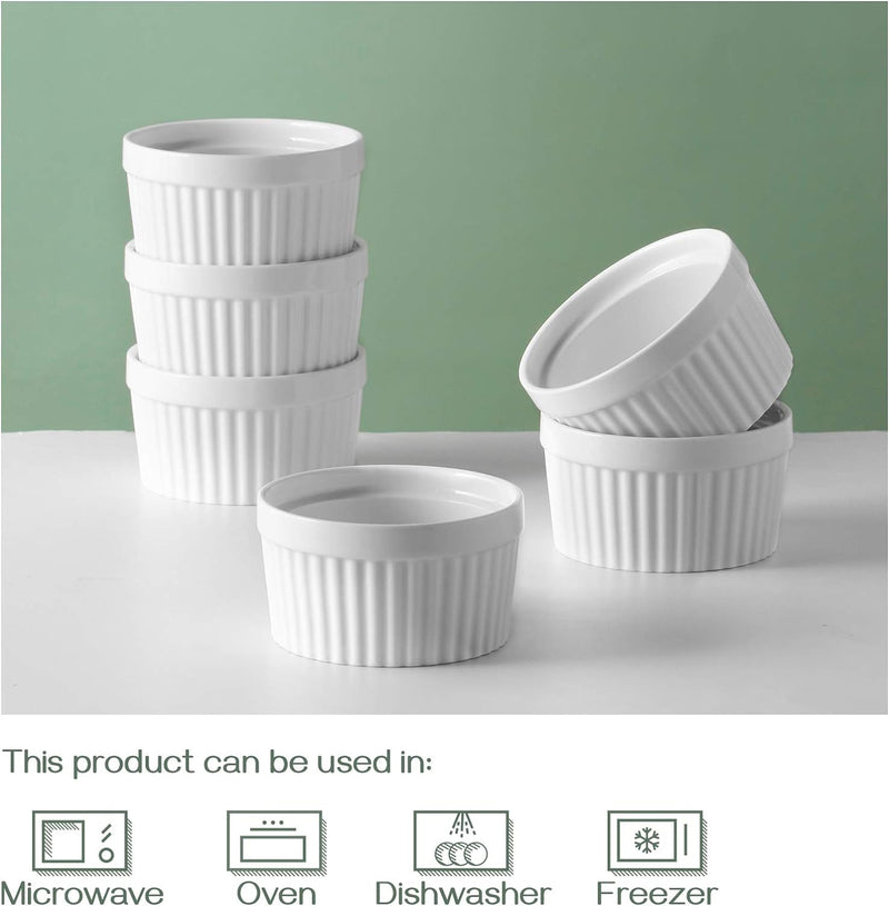 DOWAN Porcelain Ramekin Set - 4oz Baking 6 White