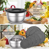 TAEVEKE 7PCS Mixing Bowls with Lids Set, Stainless Steel Nesting Mixing Bowl Set for Baking, Mixing, Serving & Prepping, Set of 7-5, 3.5, 2.5, 2, 1.5, 1, 0.67QT (Black)