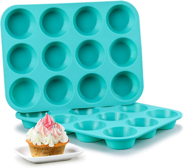 Silicone Muffin Pan Set - 12 Cup Cupcake Baking Molds Pack of 2
