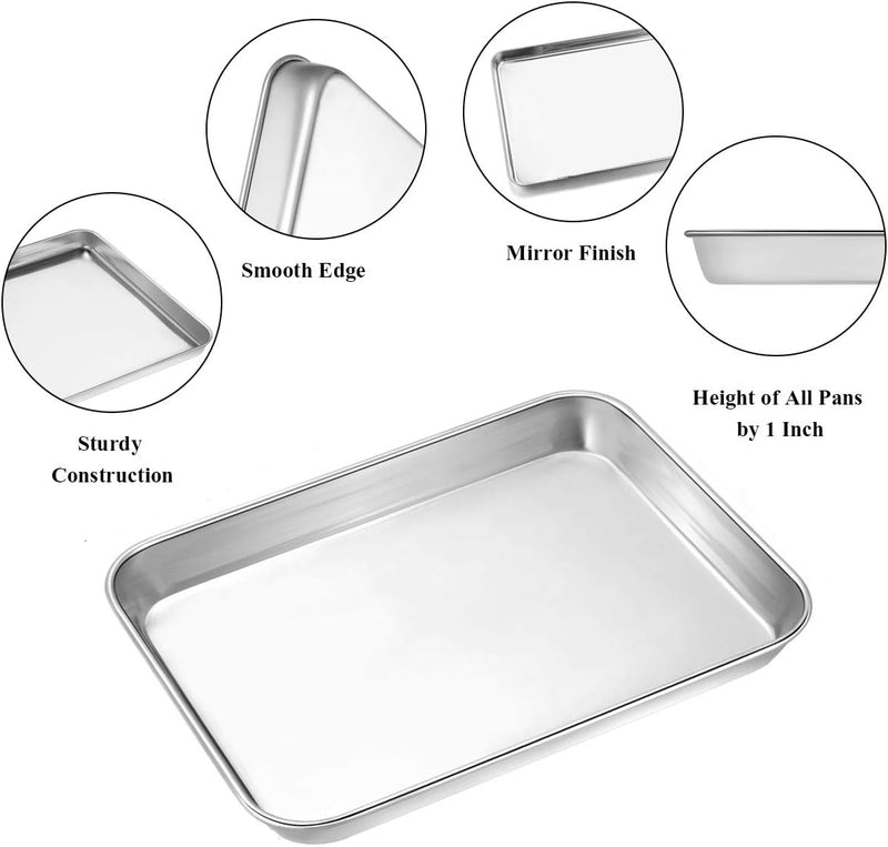 Wildone Baking Sheet Set of 2 - Stainless Steel 16x12x1 inch Non-Toxic Heavy Duty Mirror Finish Rust-Free Easy to Clean