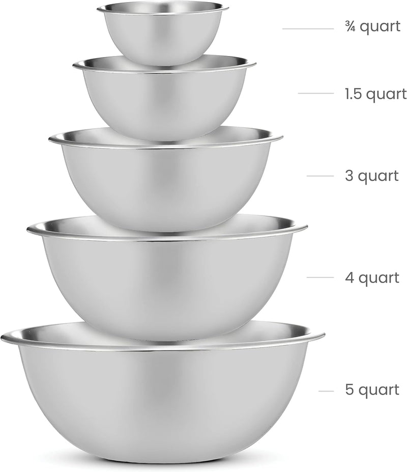 Stainless Steel Mixing Bowl Set - Space Saving Easy to Clean 5 Pieces